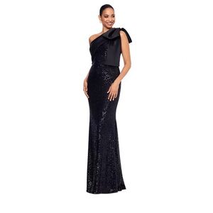 Betsy & Adam Black Sequin One-Shoulder Dress